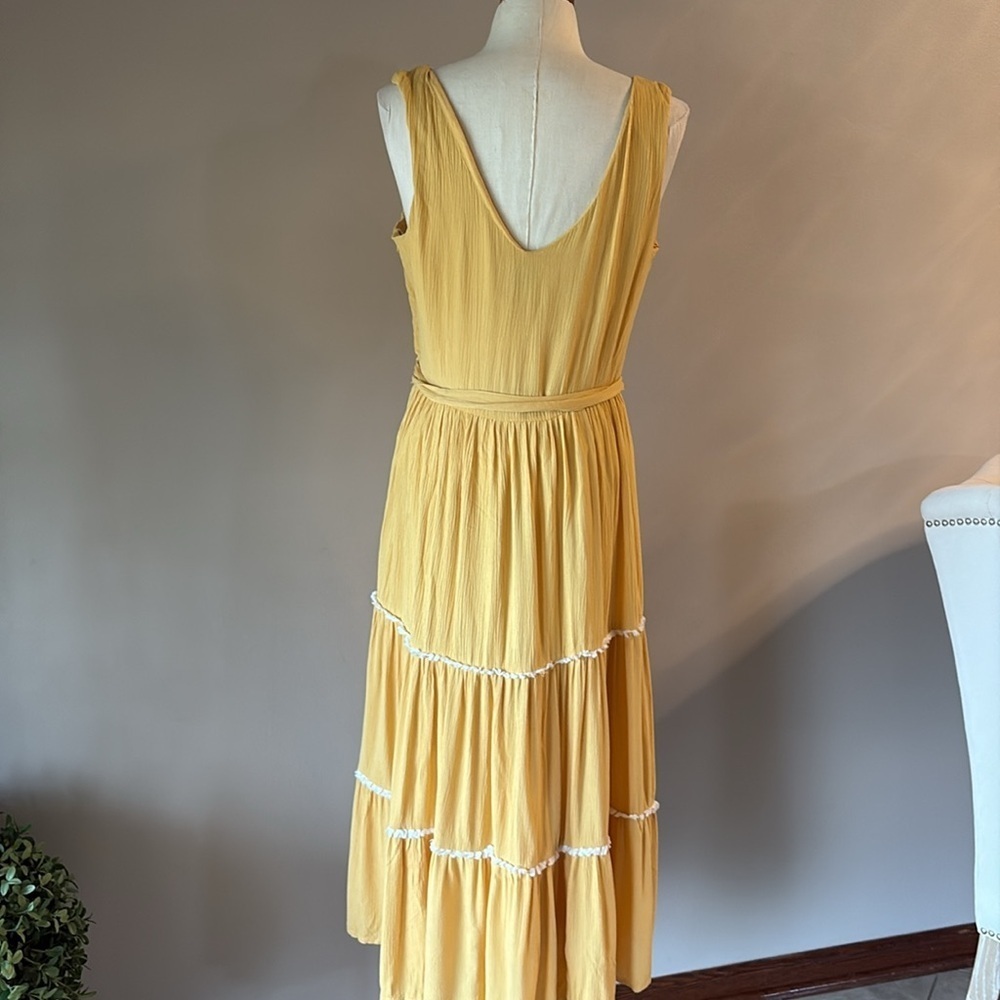 Joie embroidered Tiered boho Midi Sundress side zipper belted yellow size 6 - Picture 9 of 16
